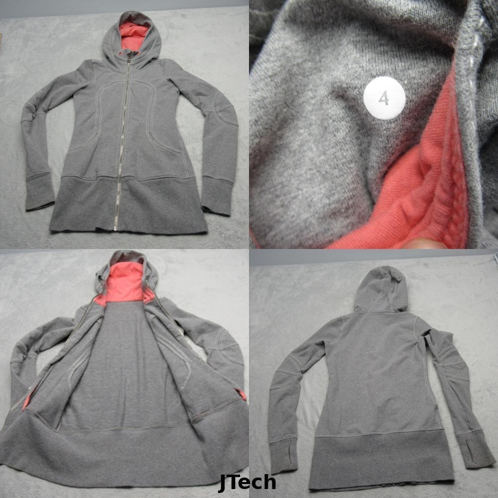 Lululemon Jacket Women 4 Gray Pockets Thumbholes Hooded Athleisure Full Zip